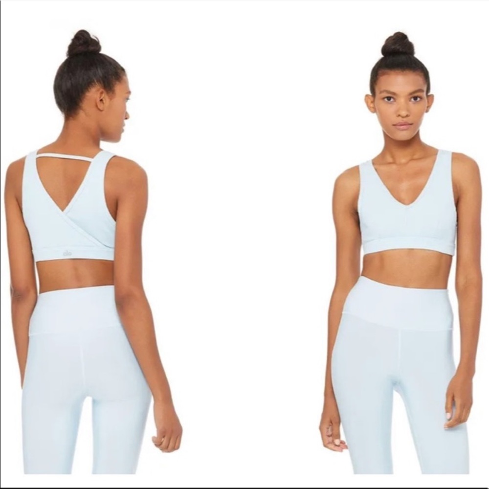 Alo Yoga Togetherness Rib Knit Sports Bra Small Light Blue